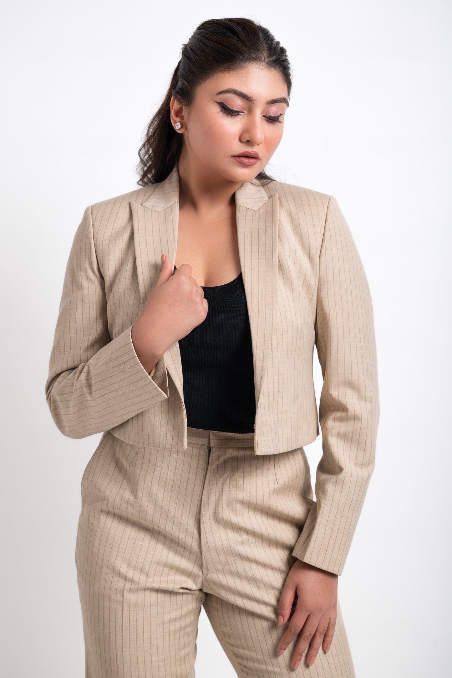Cropped Pinstripe Blazer