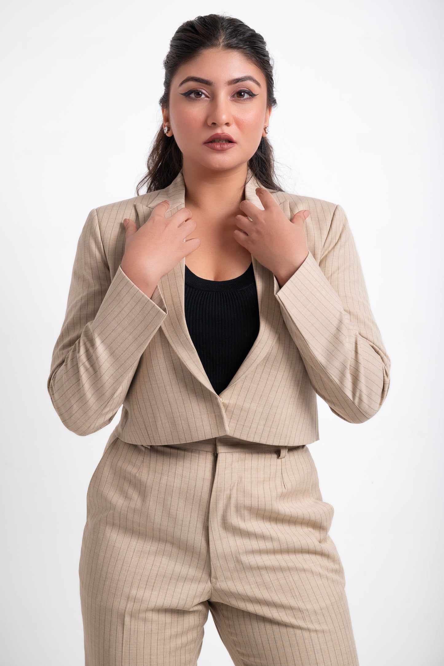 Cropped Pinstripe Blazer