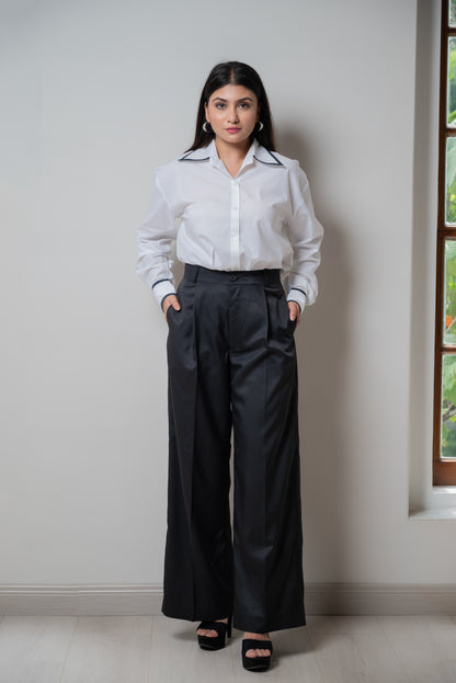 Wide-Leg Pleated Trousers