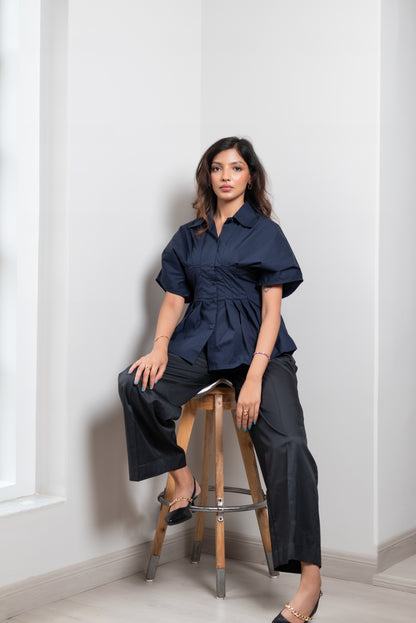 Short Sleeve Pleated Shirt