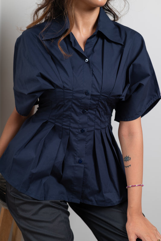 Short Sleeve Pleated Shirt
