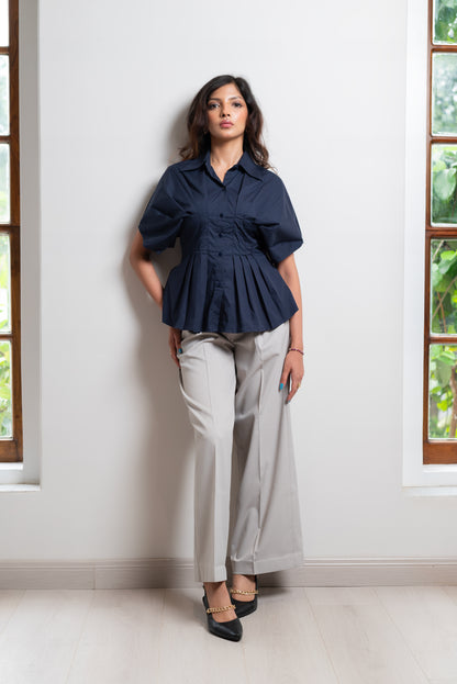 Wide-Leg Pleated Trousers